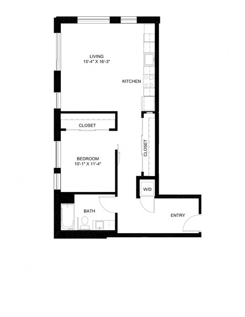 Floor plan for 1 bed, 1 bath, 780 sqft
